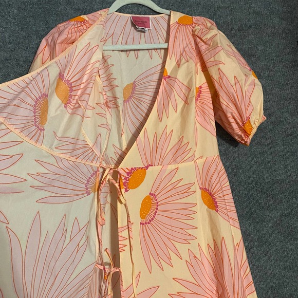 Kate Spade NY Midi Dress 0 XS Pink Falling Flower Wrap Short Sleeve Runway - Picture 8 of 15